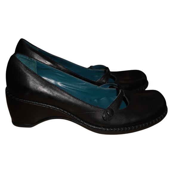 Kenneth Cole Reaction Black Leather Mary Jane Wedge Heels Women’s Size 9 Comfort - Picture 1 of 9
